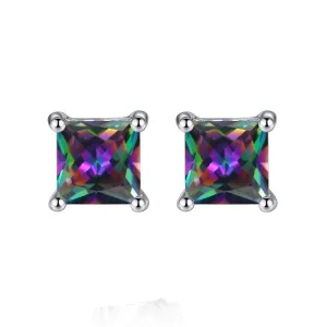 10k White Gold Plated 2 Carat Princess Cut Created Mystic Topaz Stud Earrings