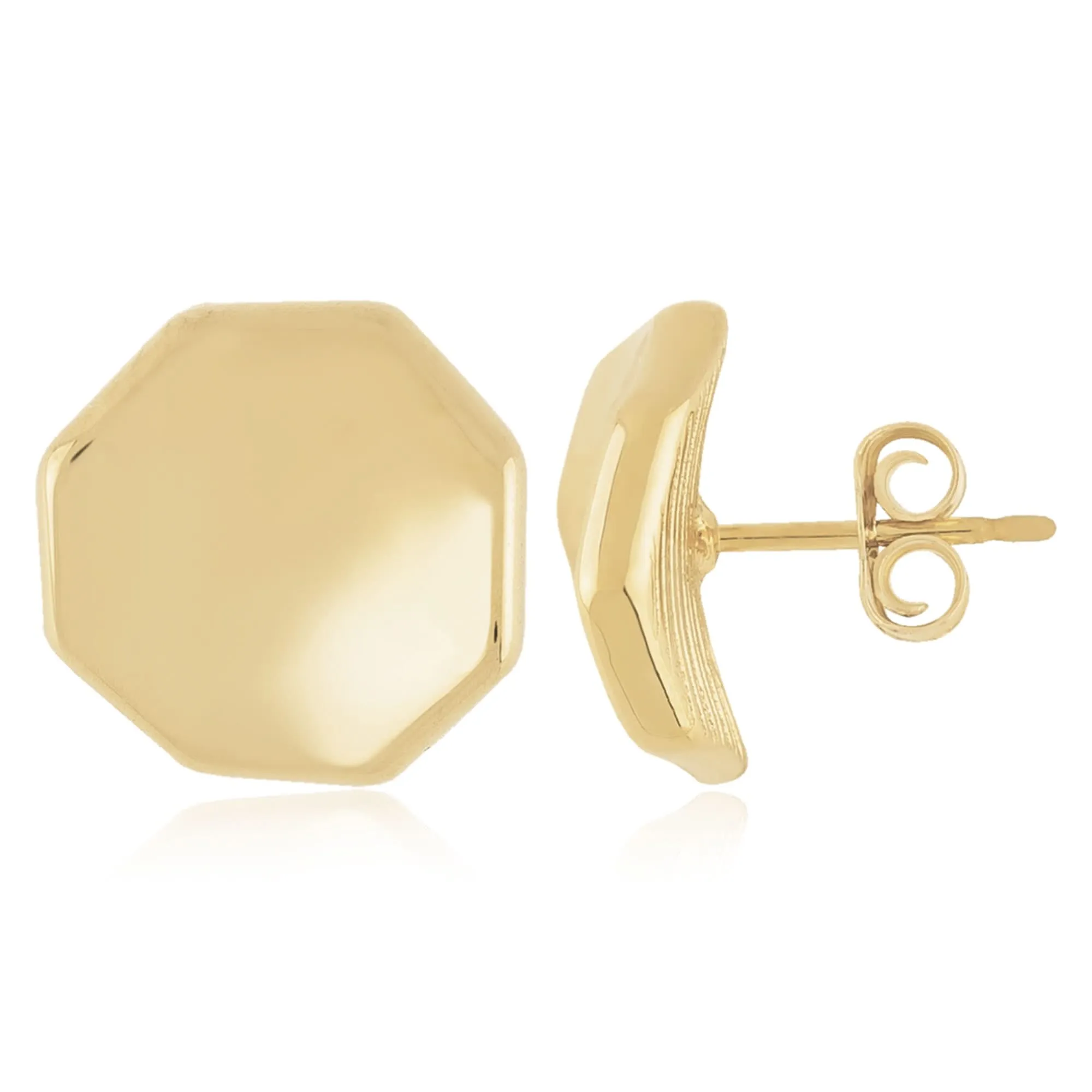 14K Yellow Octagon Stud Earrings