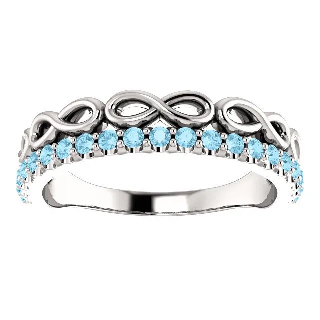 14KT GOLD 0.35 CTW AQUAMARINE INFINITY STACKABLE RING