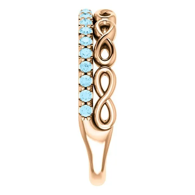 14KT GOLD 0.35 CTW AQUAMARINE INFINITY STACKABLE RING