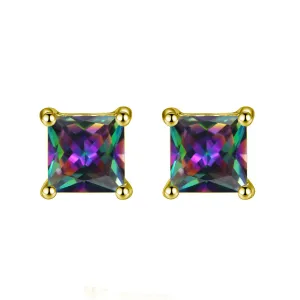 18k Yellow Gold Plated 1/4 Carat Princess Cut Created Mystic Topaz Stud Earrings 4mm