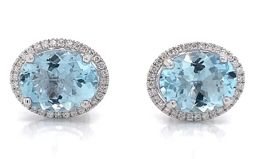9ct White Gold 3.07ct Earth Grown Aquamarine And 0.17ct Diamond Stud Earrings