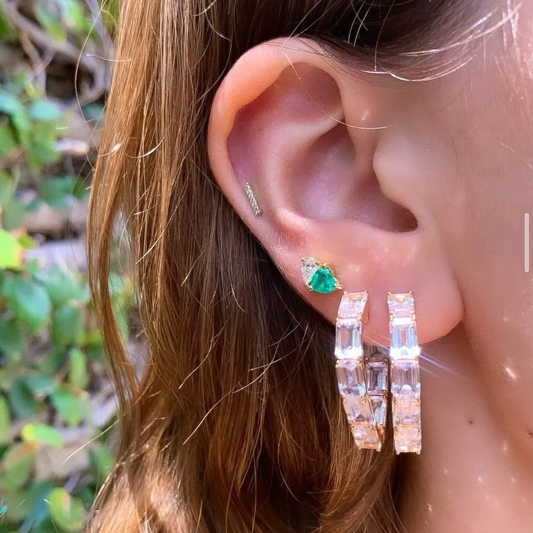 Diamond Teardrop Emerald Heart Studs, Pair