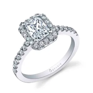 Emerald Cut Classic Two Tone Halo Engagement Ring - Chantelle 18k Gold White