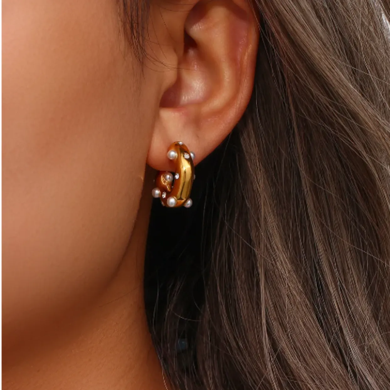 MARGALA - PEARL & CUBIC ZIRCONIA WATERPROOF 18K GOLD EARRINGS