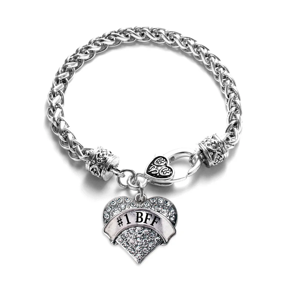 Silver #1 BFF Pave Heart Charm Braided Bracelet