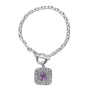 Silver Fibromyalgia Awareness Square Charm Toggle Bracelet