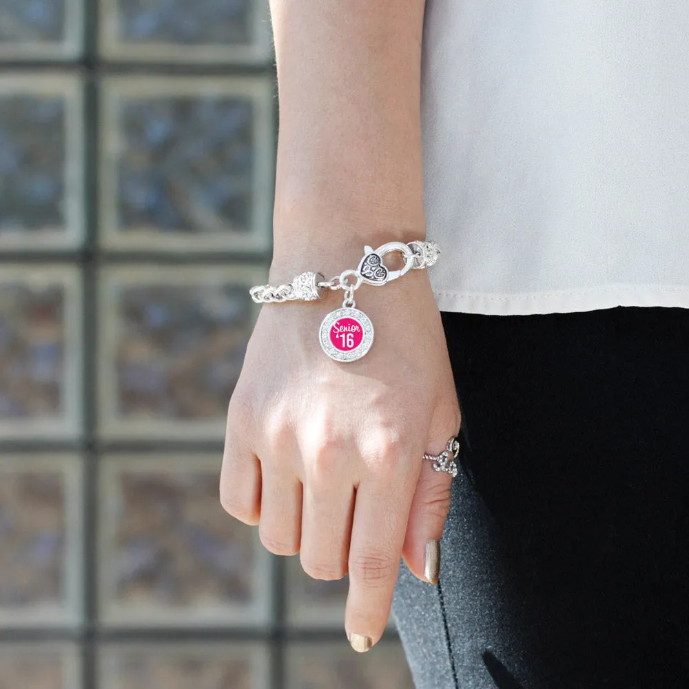 Silver Fuchsia Senior '16 Circle Charm Braided Bracelet