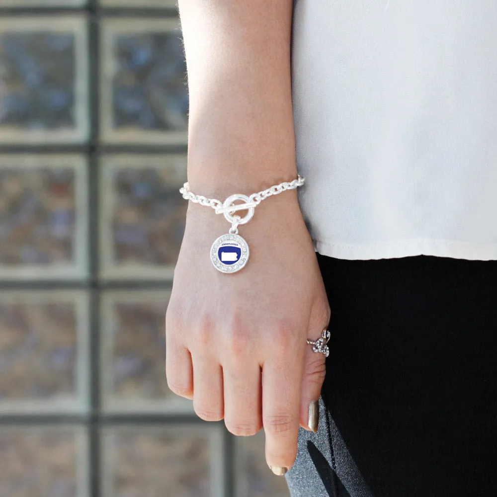 Silver Pennsylvania Outline Circle Charm Toggle Bracelet