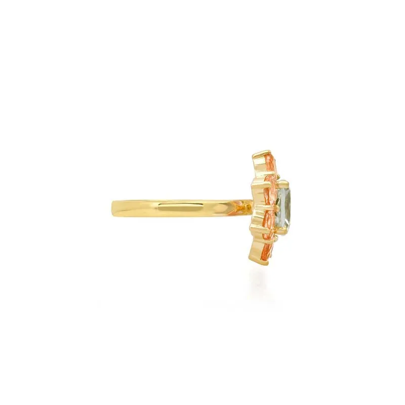Statement Morganite Flower Ring with Aquamarine Center